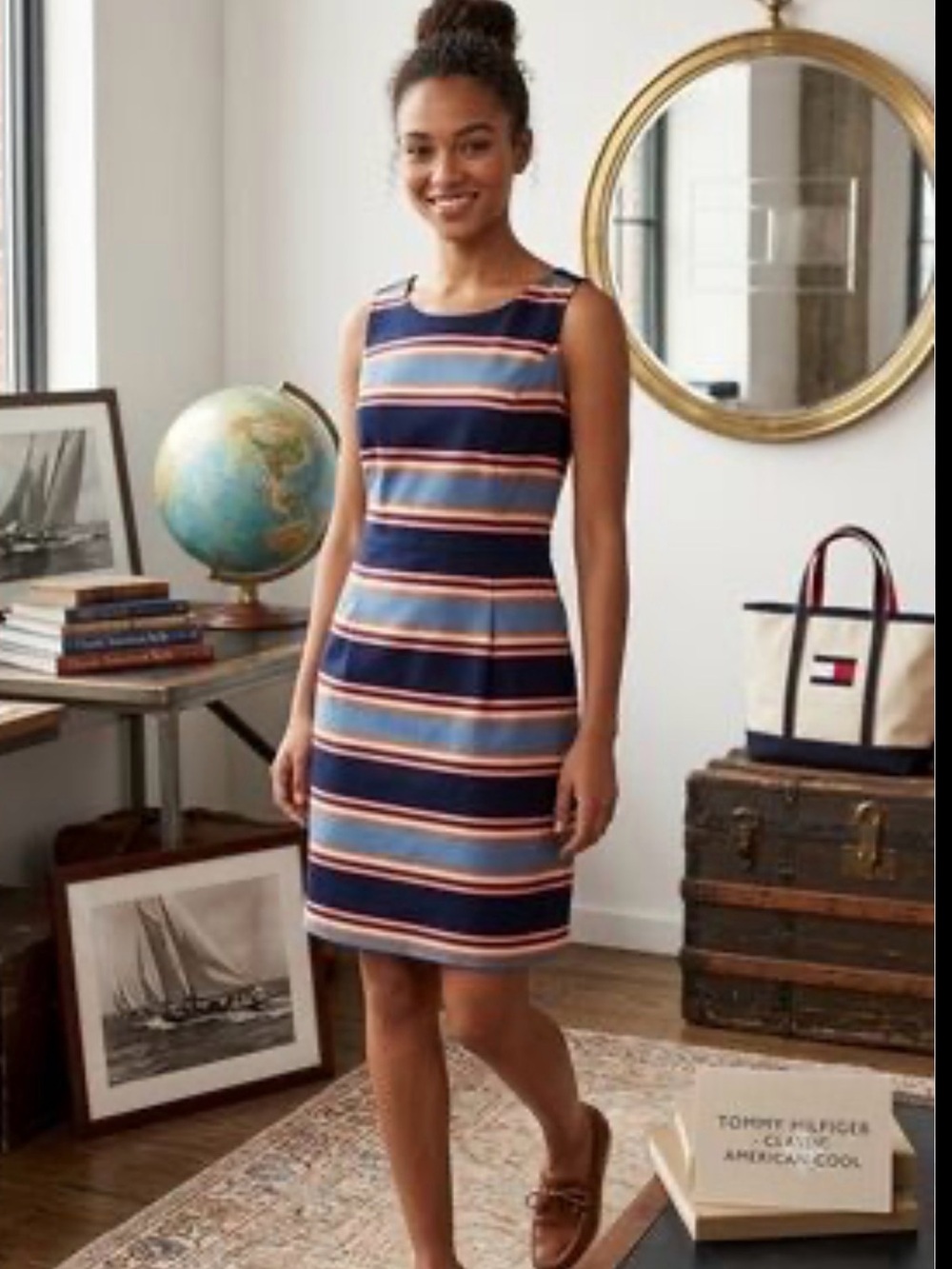 NWT Tommy Hilfiger Navy, Light Blue and Red Striped Sleeveless Sheath Dress - 10
